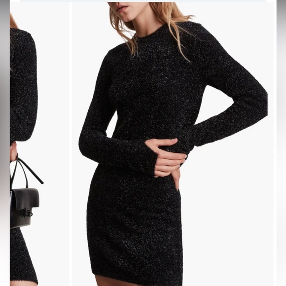 ALLSAINTS Sparkle Long Sleeve Body-Con Minidress Black Small - Picture 9 of 10